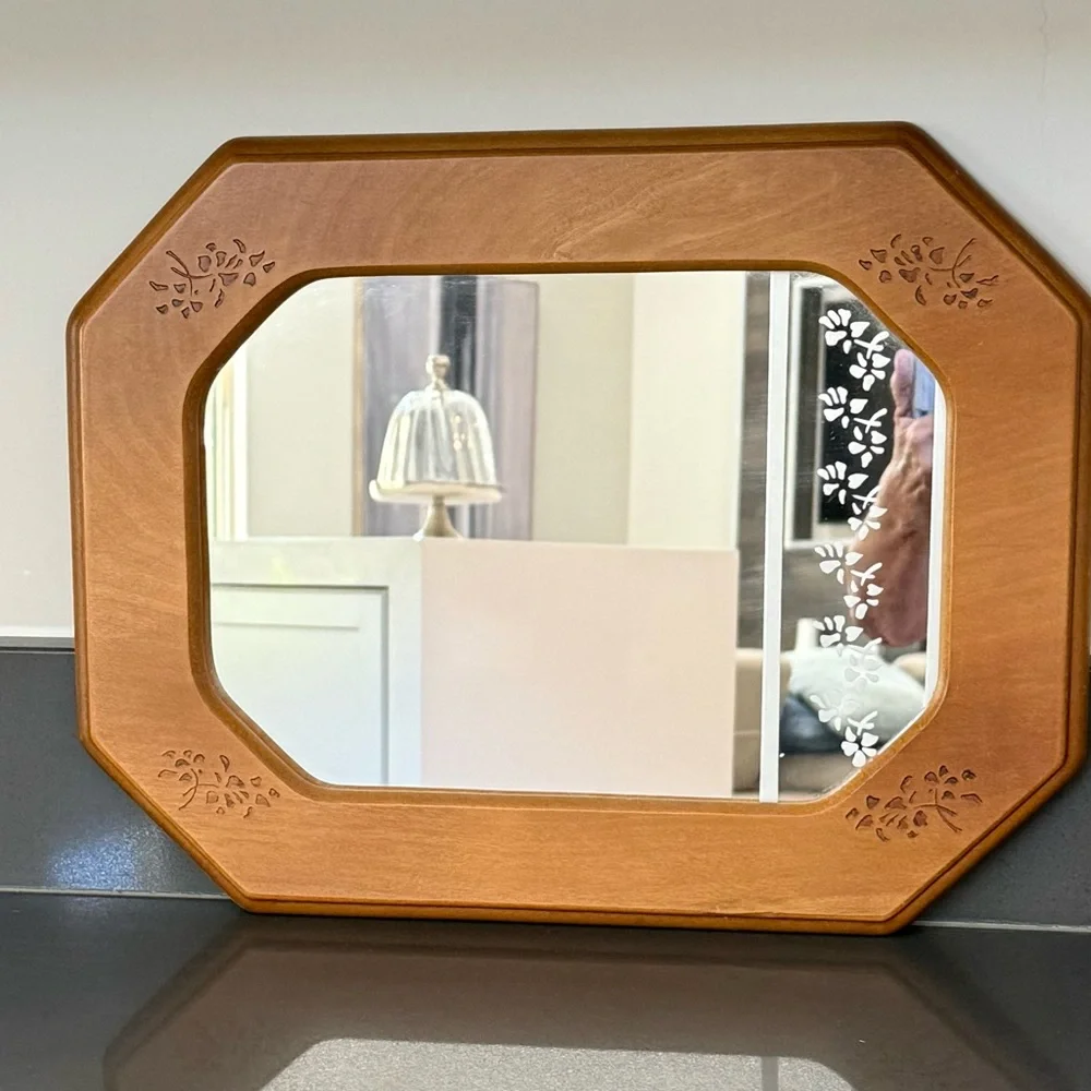 Vintage 1989 House Of Lloyd Wood‎ Mirror Frosted Flowers 16”